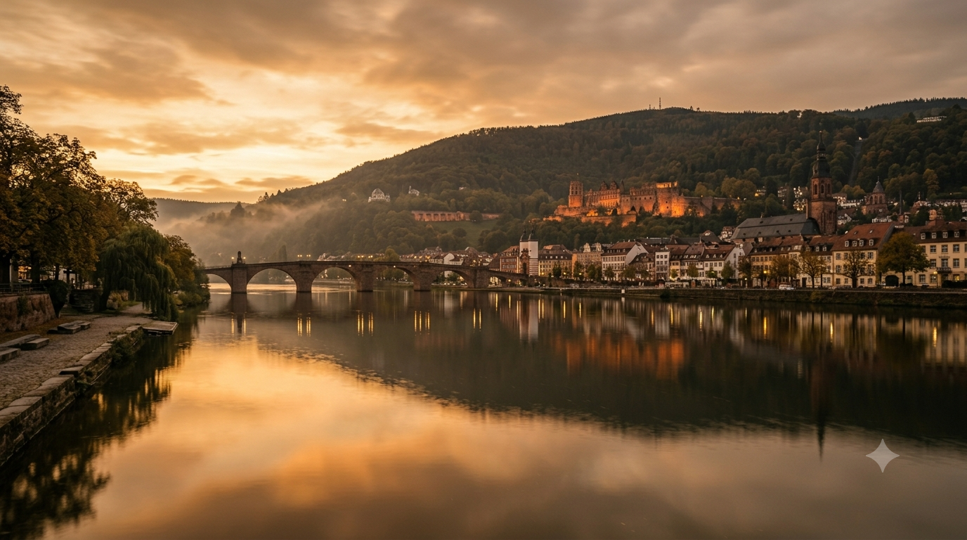 Neckar bei Sonnenuntergang in Heidelberg